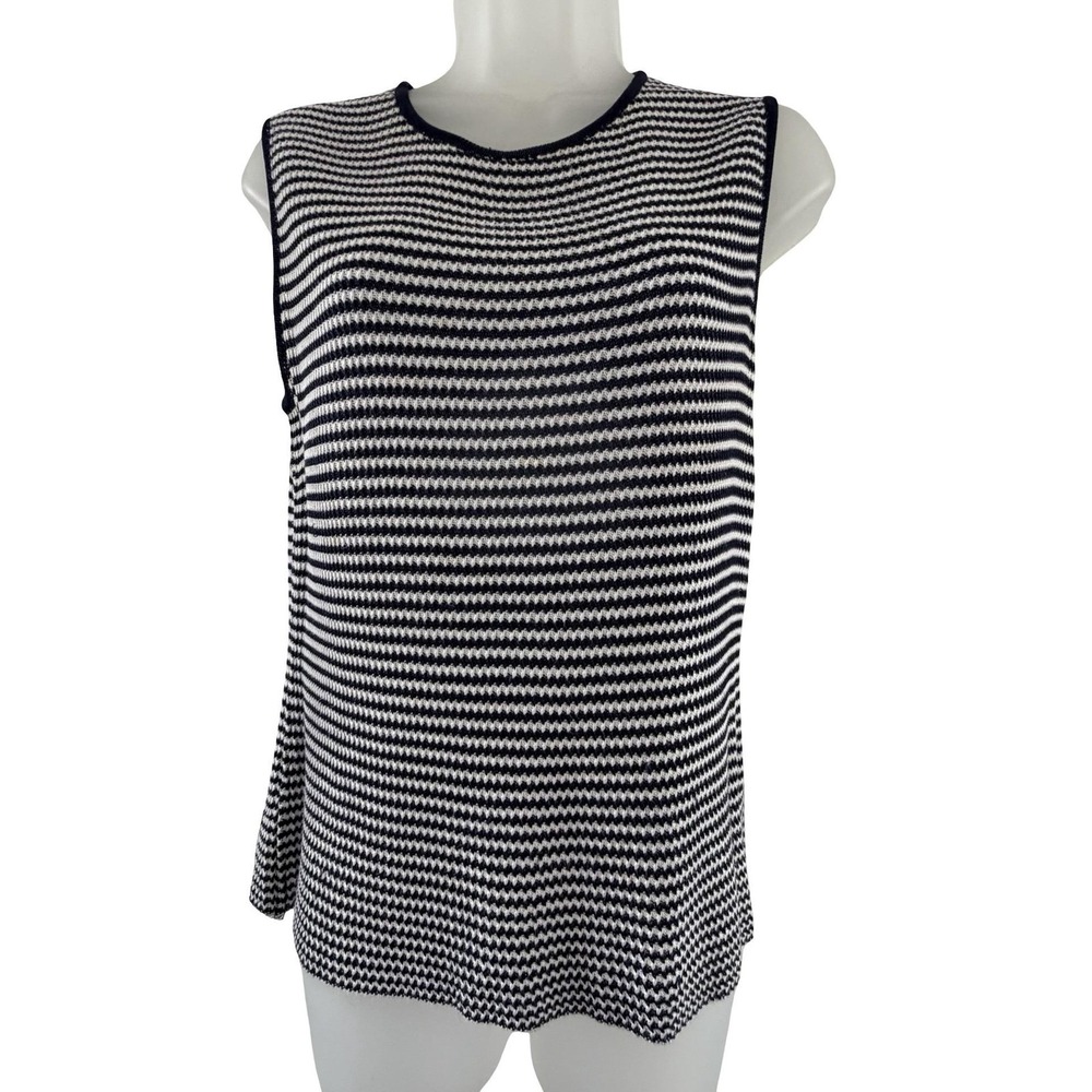 St John Sport Sweater Vest Womens Small Blue White Striped Knit Top Made USA